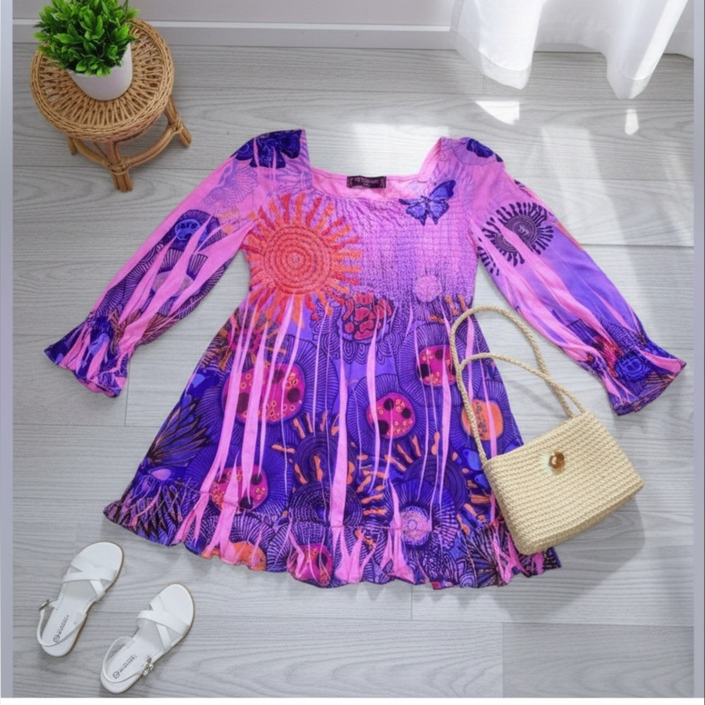 Girls Purple Floral long Sleeve Tee